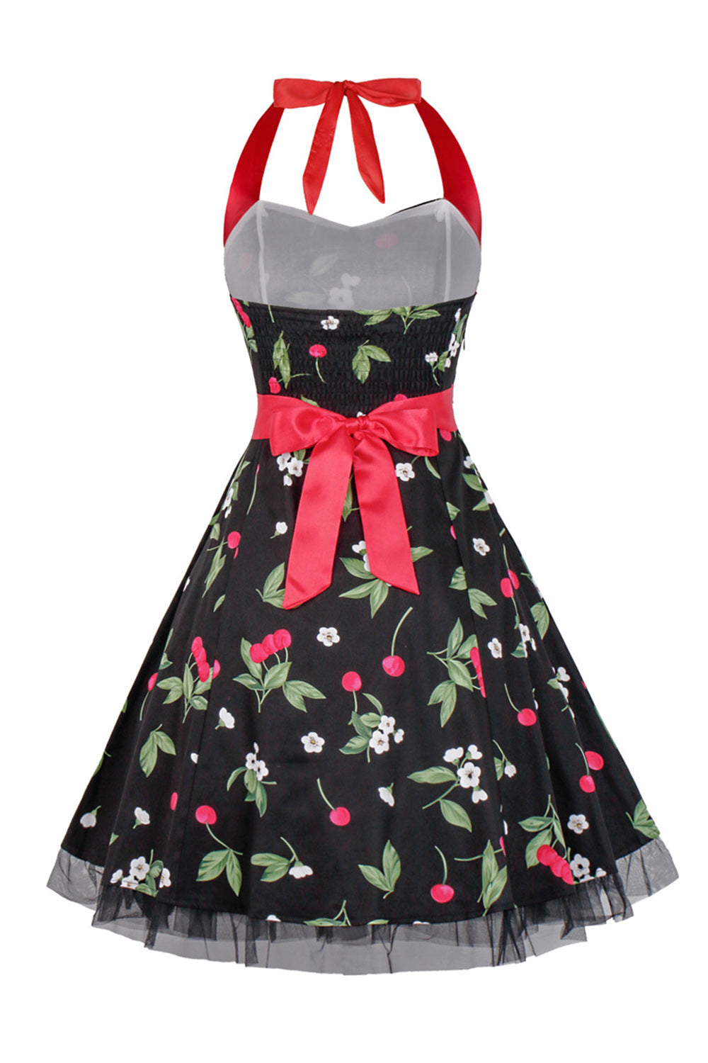 Hepburn Estilo Halter Tule Preto 1950s Vestido