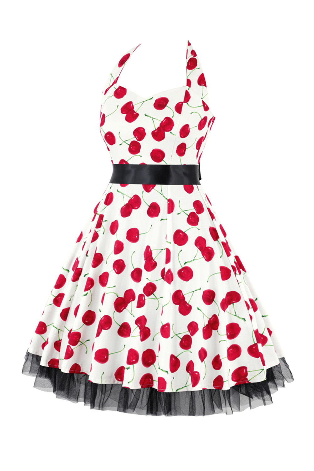 Hepburn Estilo Halter Tule Preto 1950s Vestido