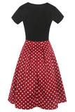 Estampado Preto 1950s Vestido Mangas Curtas