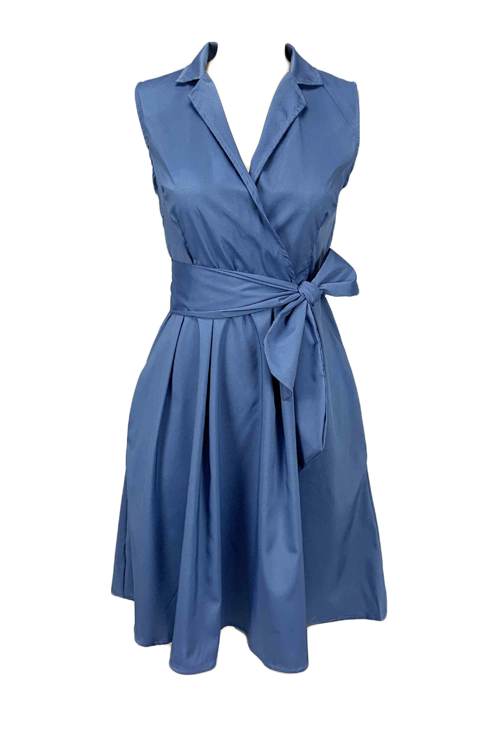 Gola em V Sem Mangas Castanho 1950s Vestido