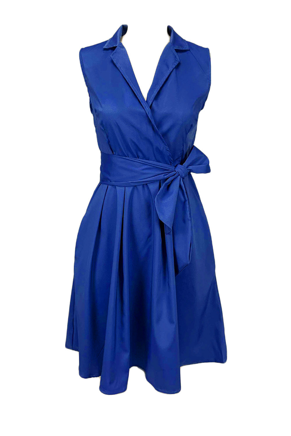 Gola em V Sem Mangas Castanho 1950s Vestido