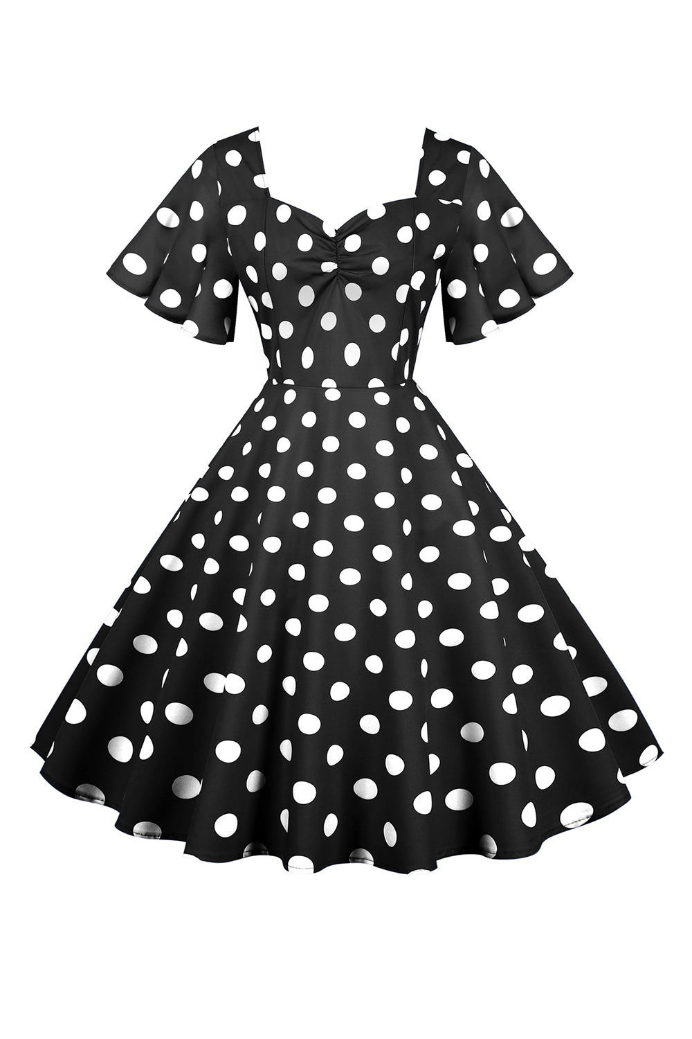 Pontos de Polka Vestido Vintage Branco com Mangas Curtas