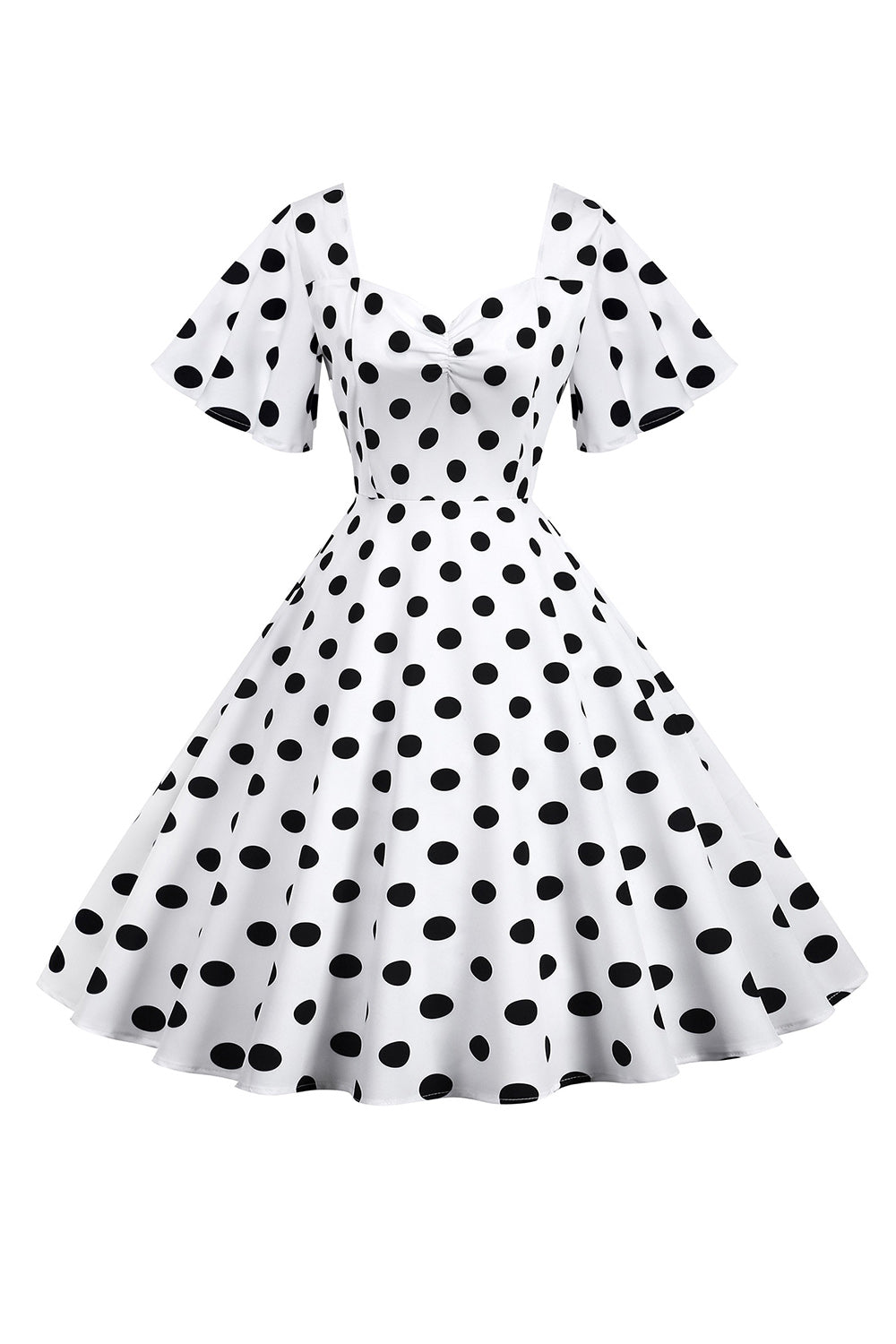 Pontos de Polka Vestido Vintage Branco com Mangas Curtas