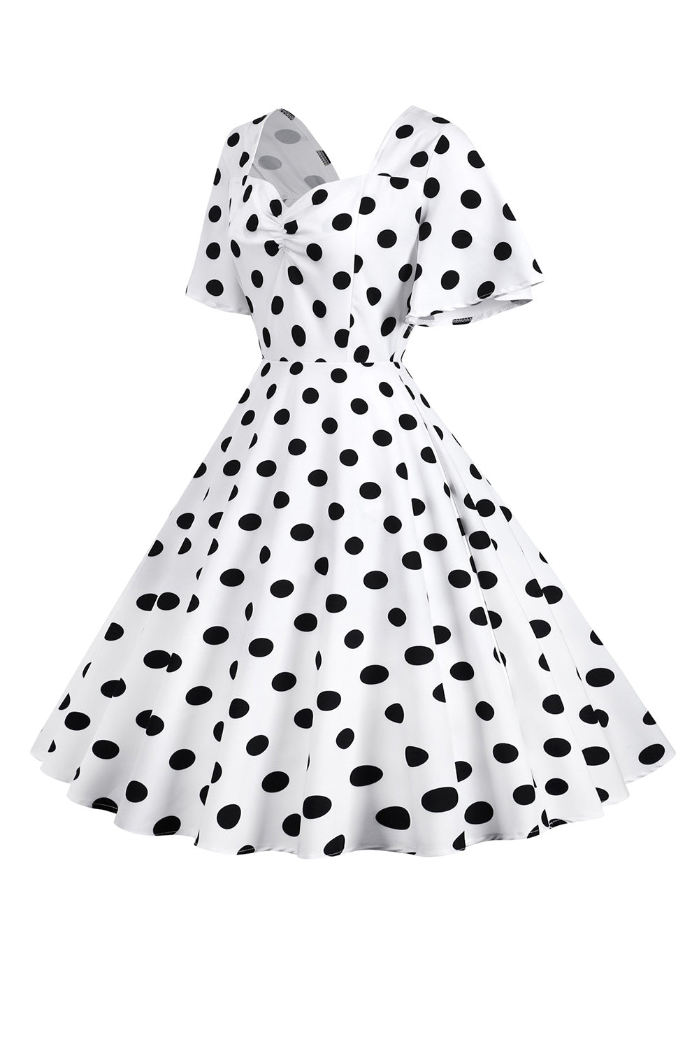 Pontos de Polka Vestido Vintage Branco com Mangas Curtas