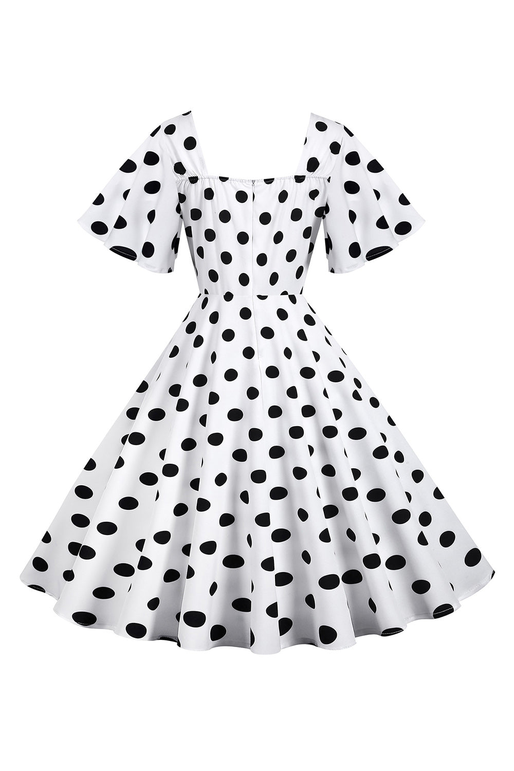 Pontos de Polka Vestido Vintage Branco com Mangas Curtas
