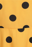 Pontos de Polka Vestido Vintage Amarelo com Mangas Curtas
