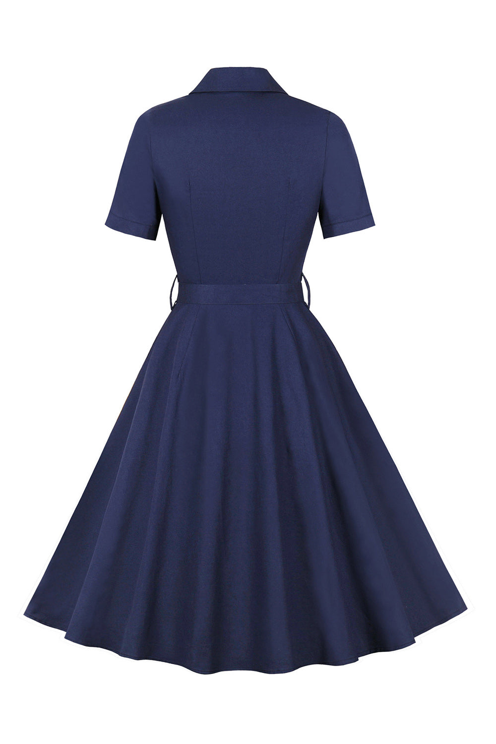 Azul Marinha Mangas Curtas Botão 1950s Vestido