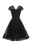 Gola em V Preto Hepburn Estilo 1950s Vestido