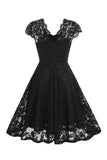 Gola em V Preto Hepburn Estilo 1950s Vestido