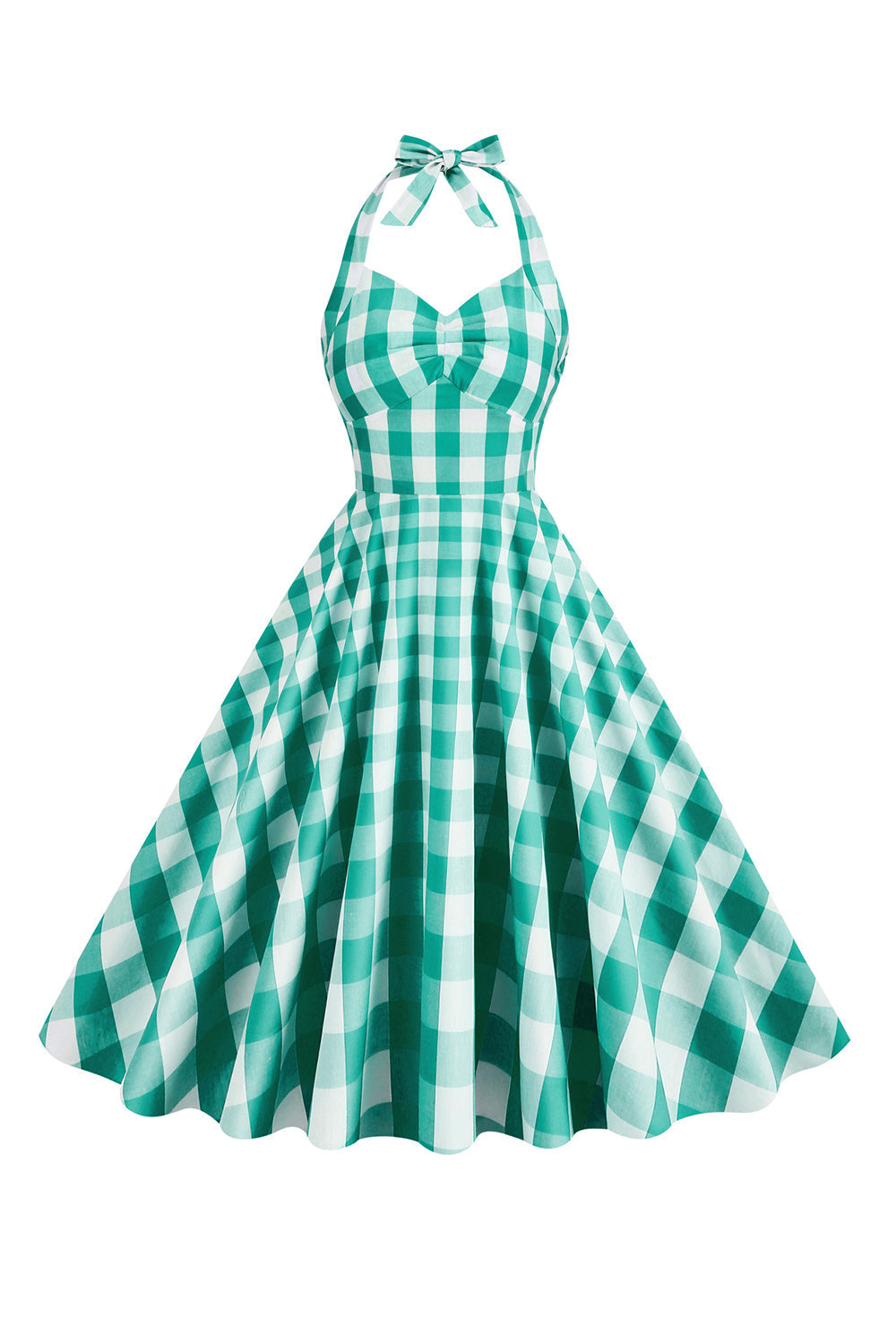 Halter Xadrez Vestido Vintage com Arco