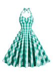 Halter Xadrez Vestido Vintage com Arco