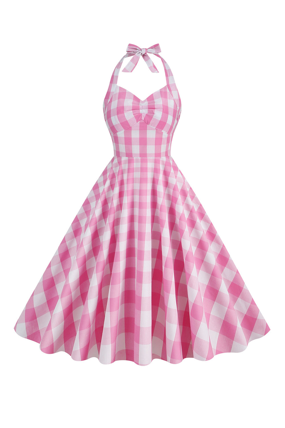 Halter Xadrez Vestido Vintage com Arco