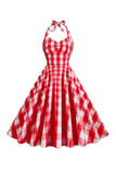 Halter Xadrez Vestido Vintage com Arco
