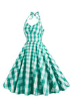 Halter Xadrez Vestido Vintage com Arco