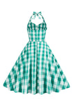 Halter Xadrez Vestido Vintage com Arco