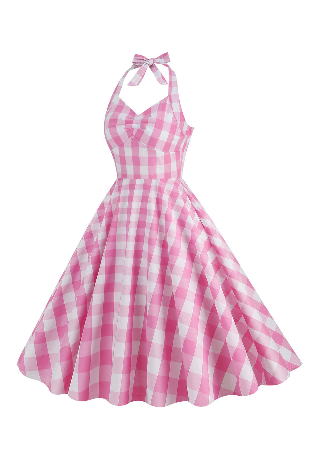 Halter Xadrez Vestido Vintage com Arco