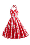 Halter Xadrez Vestido Vintage com Arco