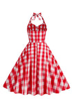 Halter Xadrez Vestido Vintage com Arco