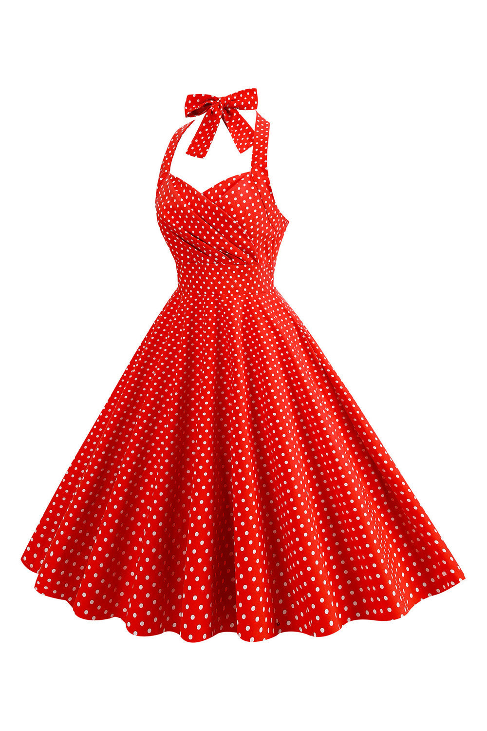 Halter Vermelho Pontos de Polka Vestido de 1950