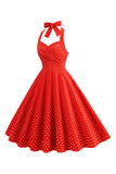 Halter Vermelho Pontos de Polka Vestido de 1950
