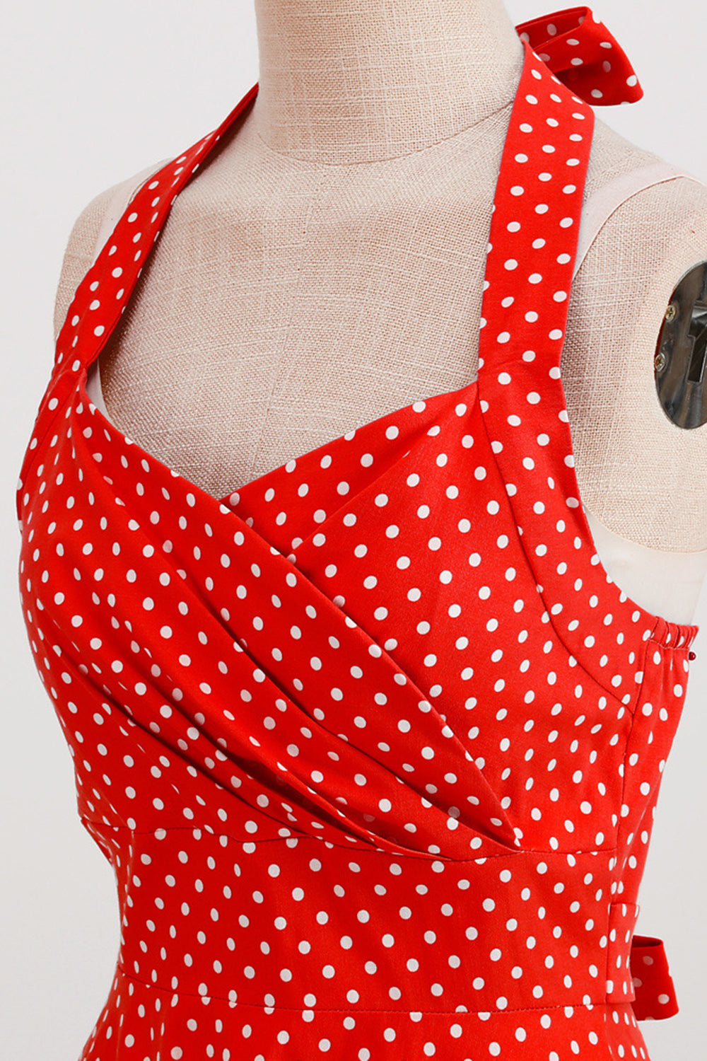 Halter Vermelho Pontos de Polka Vestido de 1950