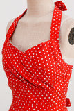Halter Vermelho Pontos de Polka Vestido de 1950