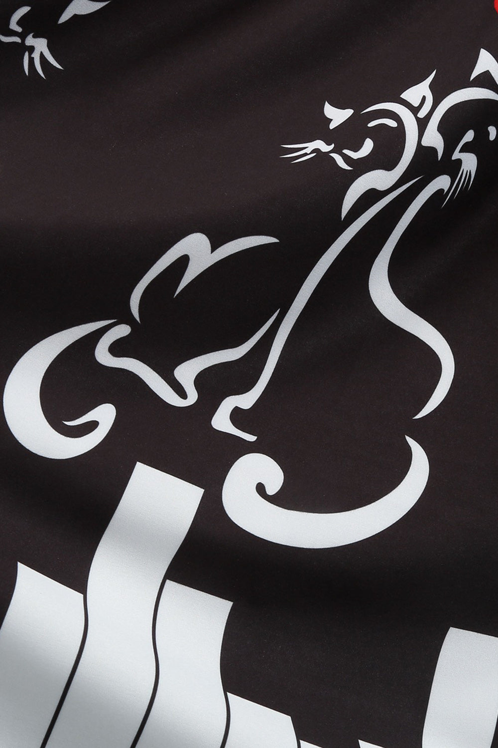 Preto sem mangas estampado vestido da década de 1950