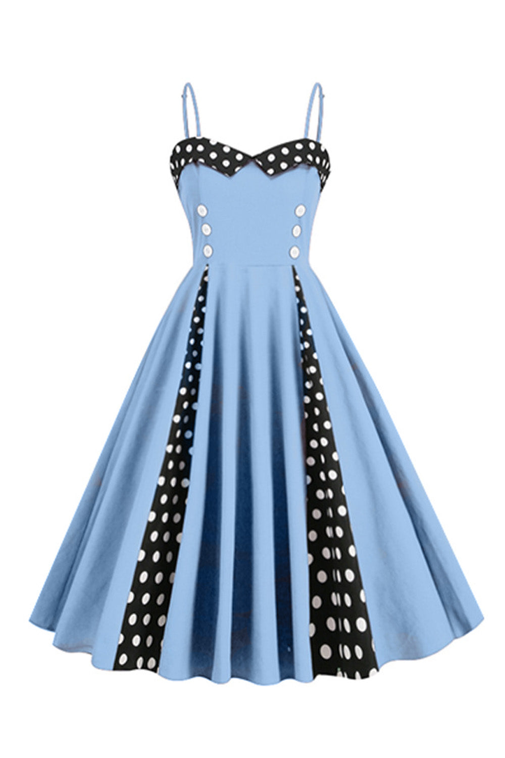 Azul claro Polka Dots Esparguete Alças 1950s Vestido