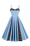 Azul claro Polka Dots Esparguete Alças 1950s Vestido