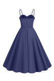Azul claro Polka Dots Esparguete Alças 1950s Vestido