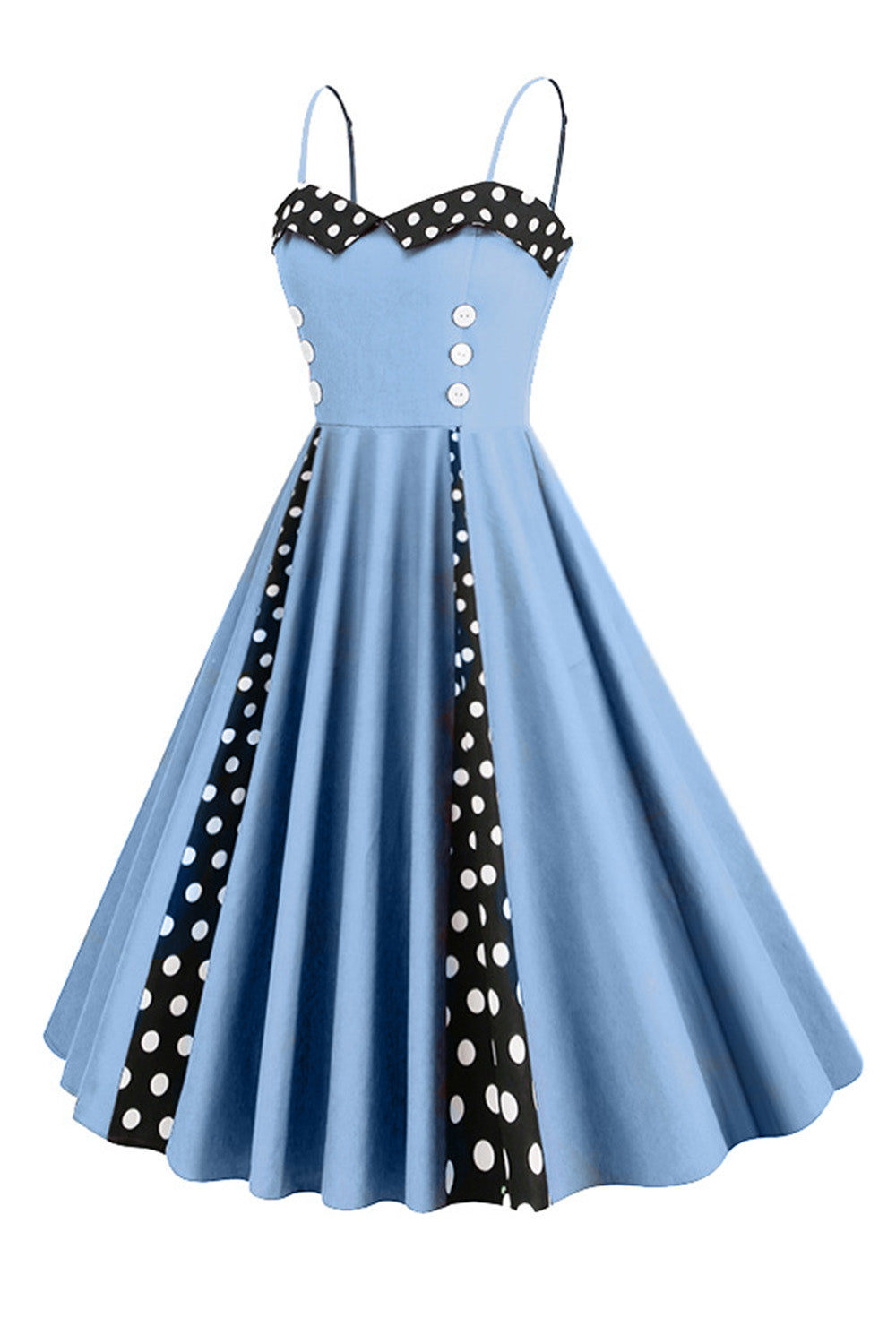 Azul claro Polka Dots Esparguete Alças 1950s Vestido