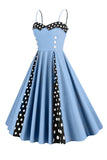 Azul claro Polka Dots Esparguete Alças 1950s Vestido