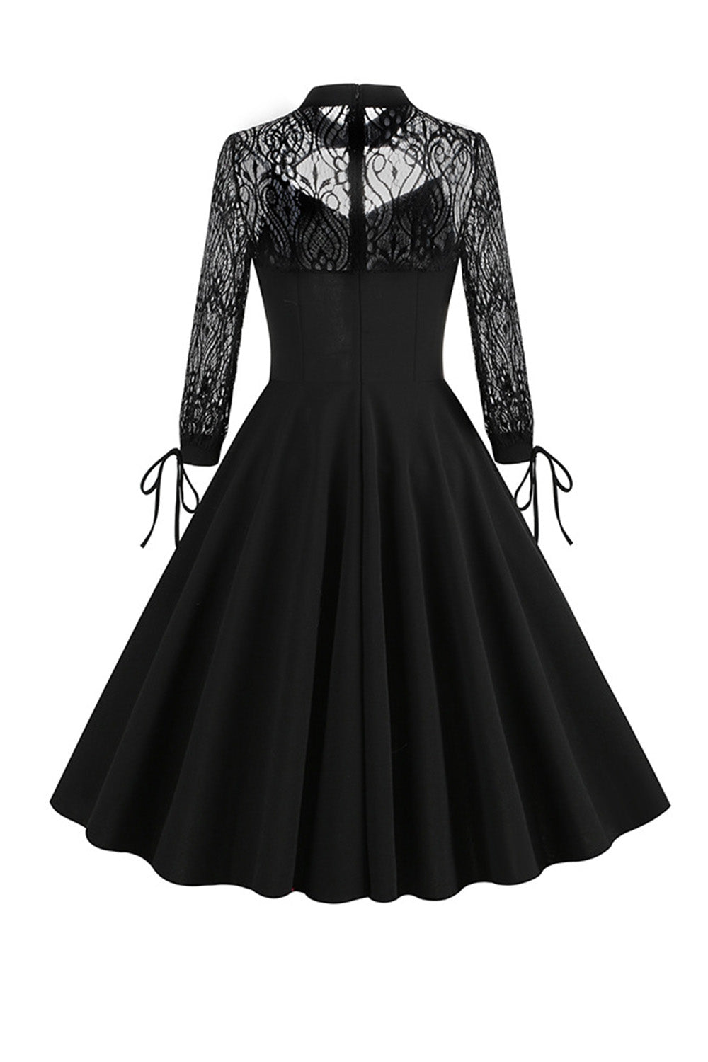 Preto Mangas Longas Renda Vestido Vintage