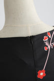 Preto sem mangas estampado swing vestido vintage