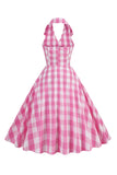 Pink Pin Up Plaid Vestido Vintage dos anos 1950