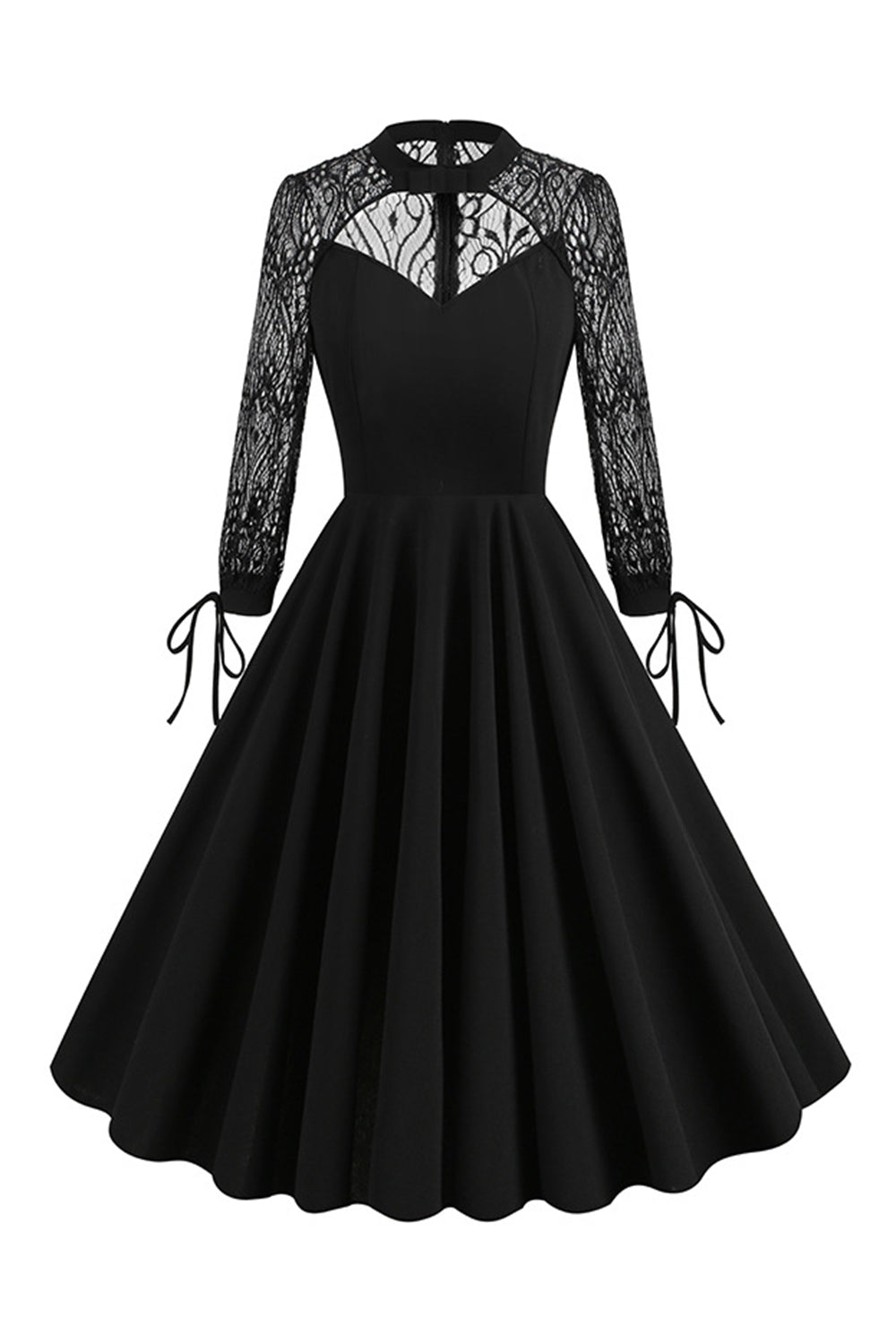 Retro Halloween Dark Hollow Backless Vestido de renda