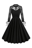 Retro Halloween Dark Hollow Backless Vestido de renda