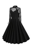 Retro Halloween Dark Hollow Backless Vestido de renda