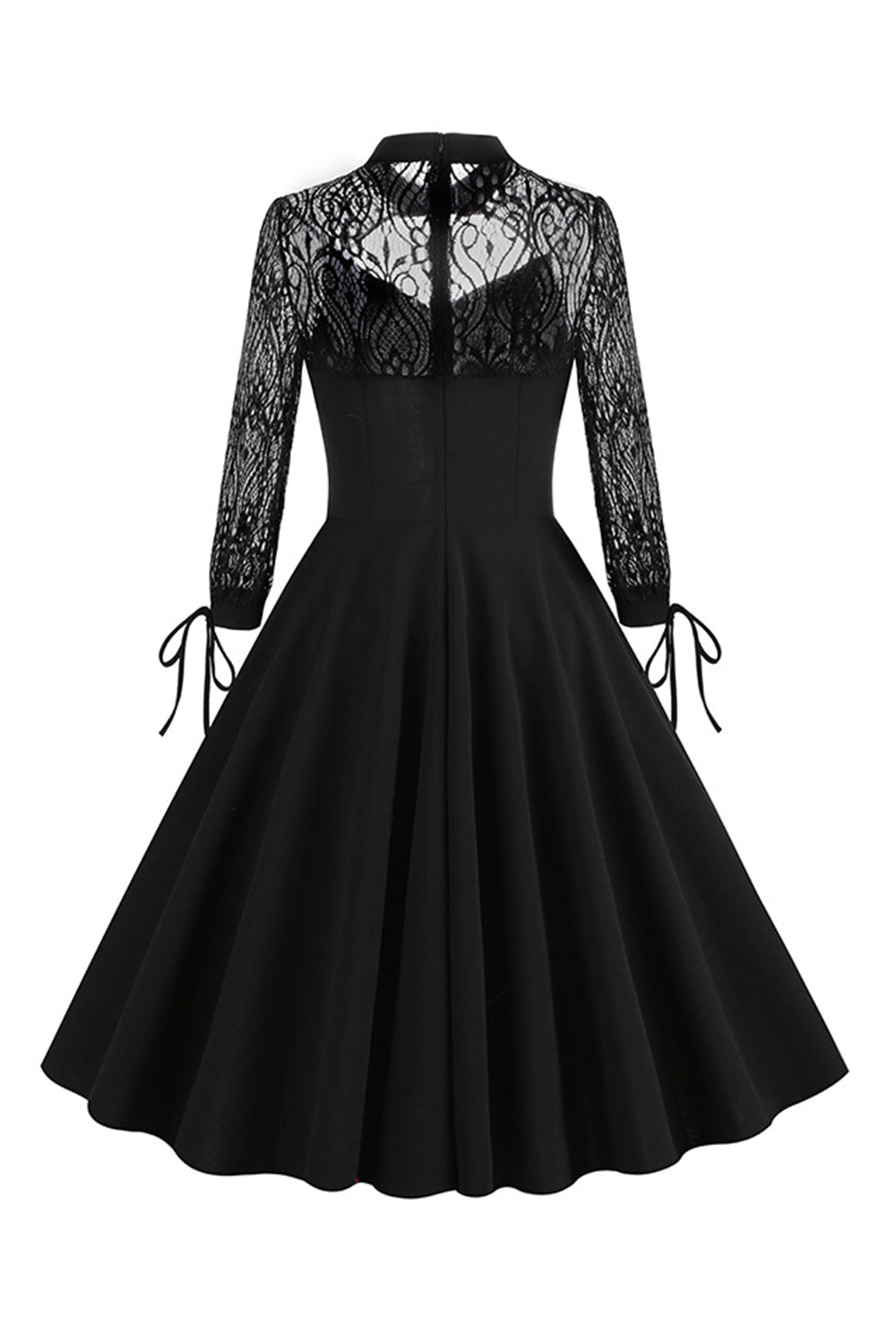Retro Halloween Dark Hollow Backless Vestido de renda