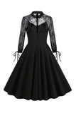 Retro Halloween Dark Hollow Backless Vestido de renda