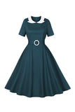 Peacock Blue A Line Swing vestido dos anos 1950 com cinto