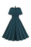 Peacock Blue A Line Swing vestido dos anos 1950 com cinto