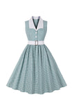 Green Plaid Swing vestido dos anos 1950 com cinto