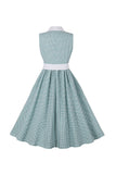 Green Plaid Swing vestido dos anos 1950 com cinto