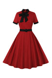 Red A Line 1950s Vestido Swing com Cinto