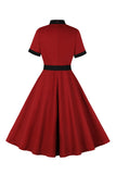 Red A Line 1950s Vestido Swing com Cinto
