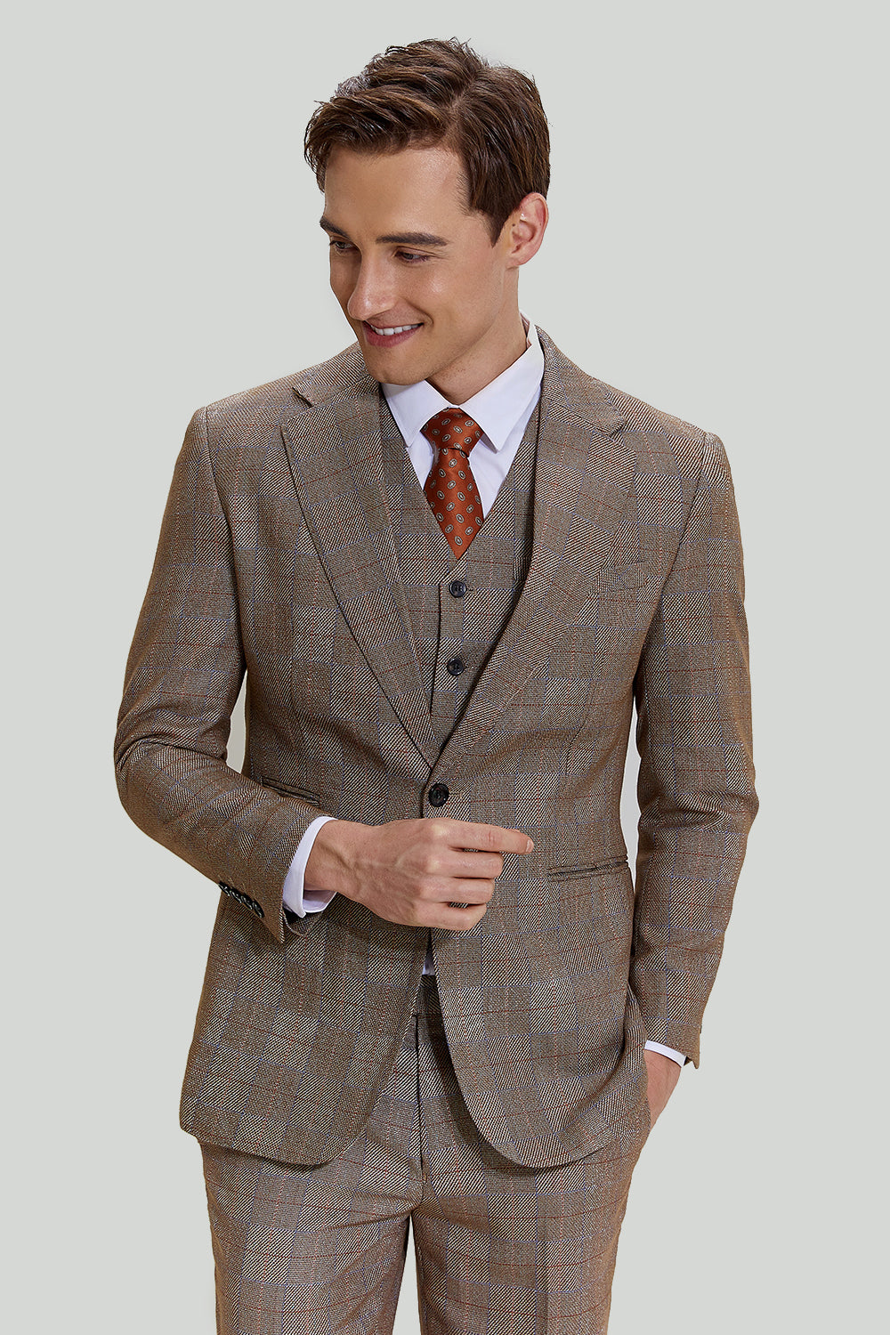 Fatos masculinos 3 peças castanho