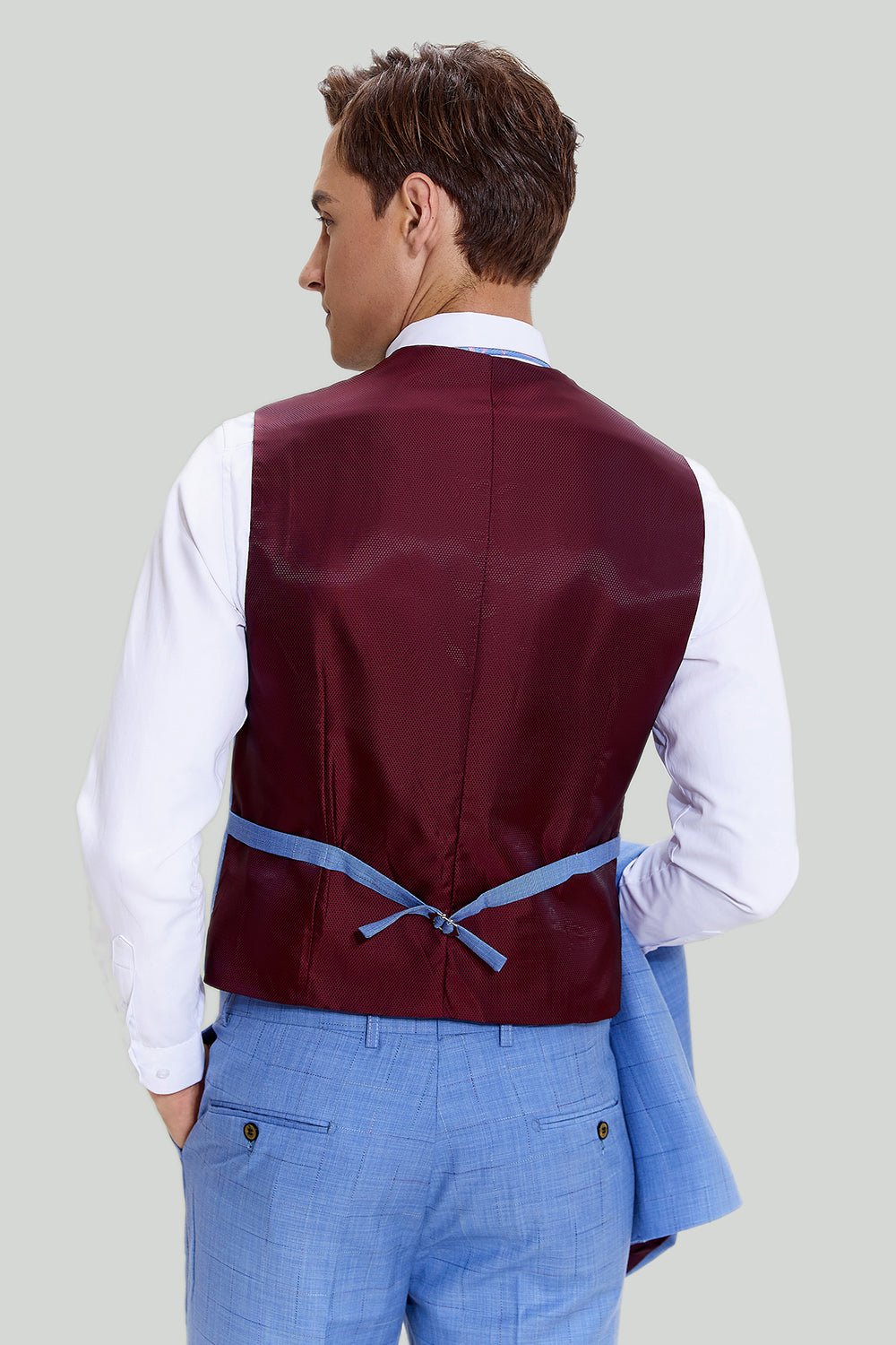 3 peças masculinas Dois Botões Smoking Azul Céu