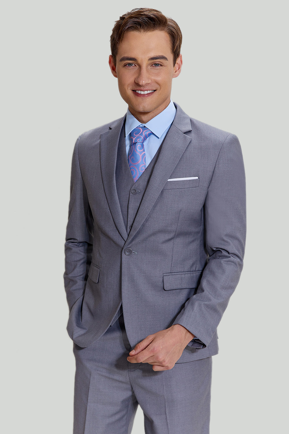 Ternos de formatura masculinos cinza de lapela entalhadas de 3 peças