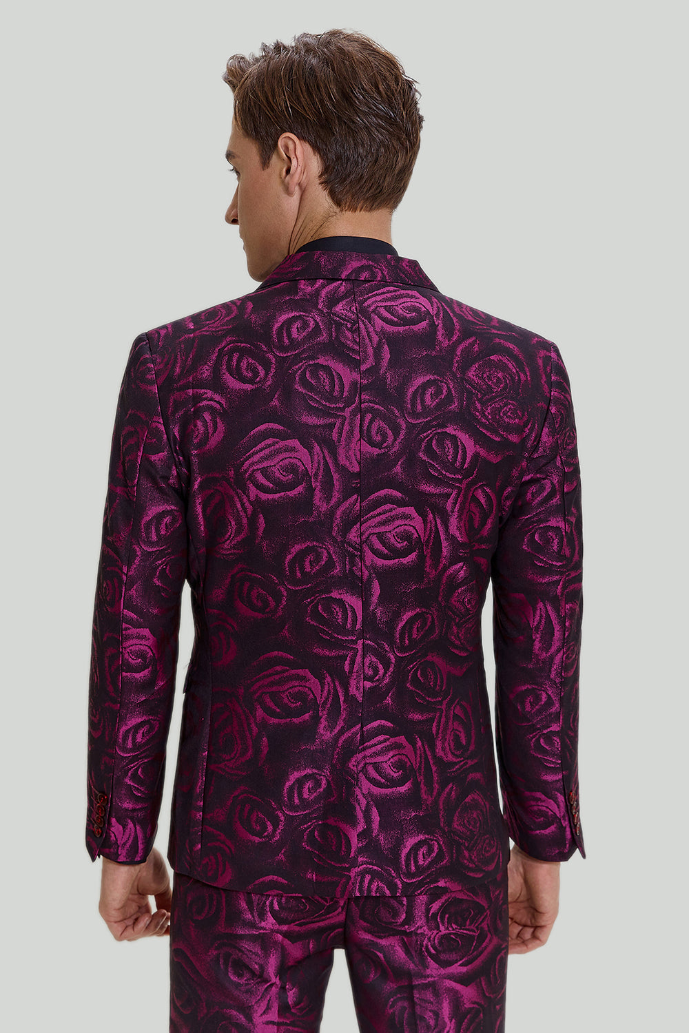 Ternos de formatura masculinos jacquard fúcsia floral 3 peças